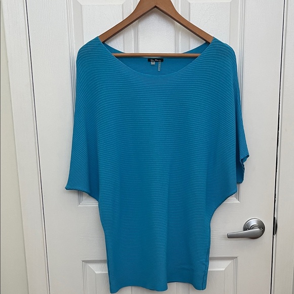 Vila Milano Tops - Aqua Blue Ribbed Knit Top Size M